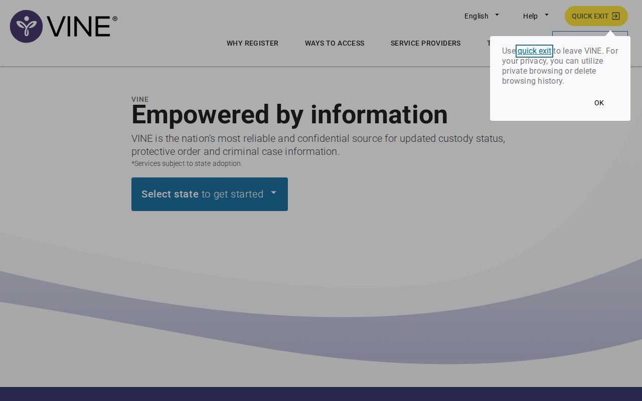 VINELink named-person search and notification page used for a Phelps County custody check